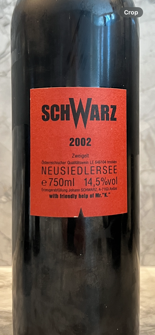 Johann Schwarz Neusiedlersee 'Schwarz Rot' Zweigelt, Austria, 2002